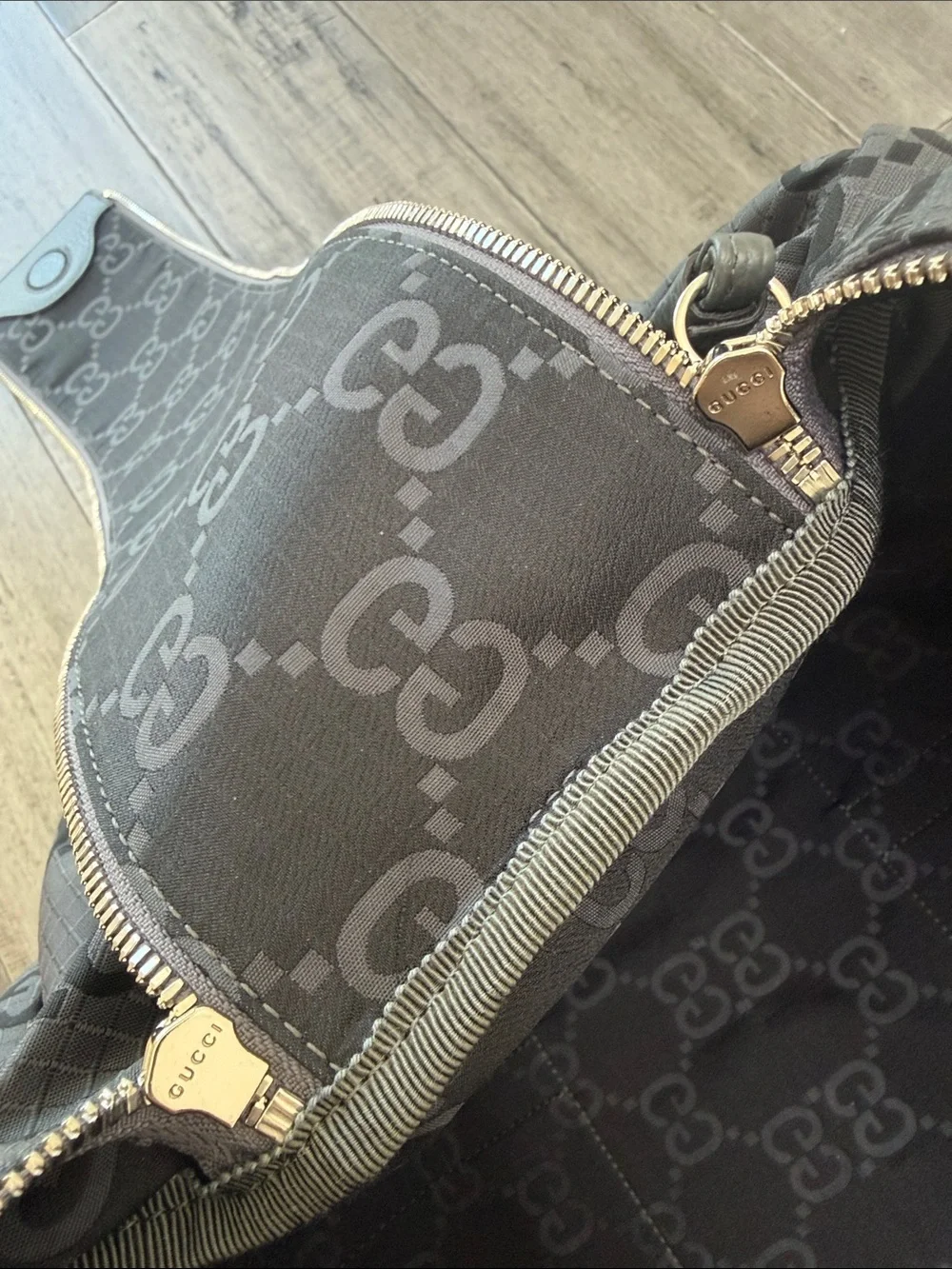 Gucci Gray Black GG Canvas Boston Bag